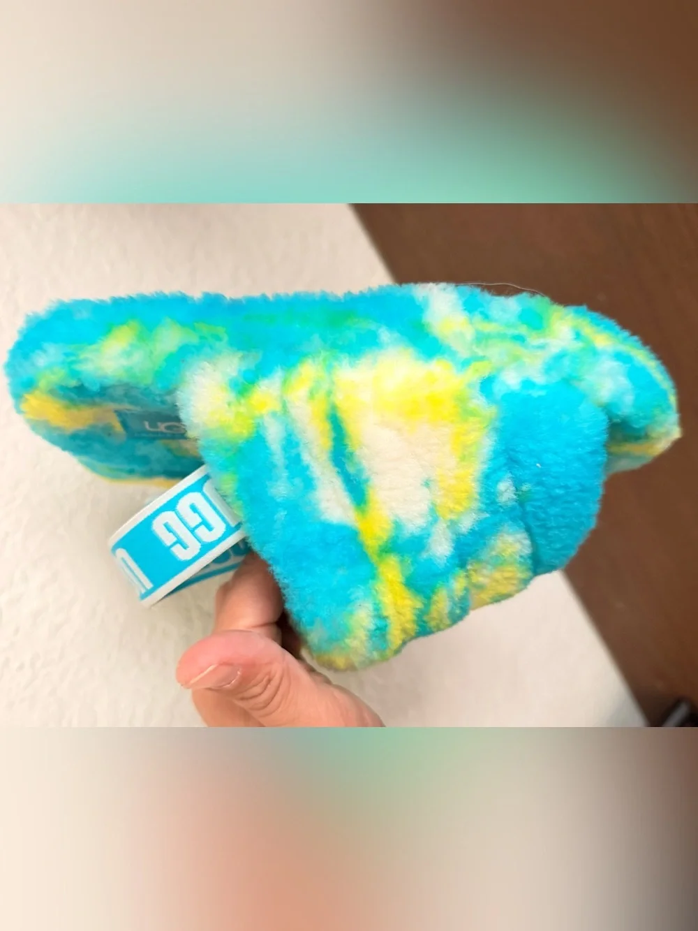 UGG Kids' Blue, Yellow & White Tie-Dye Fluff Slide size US 13 gentle used only